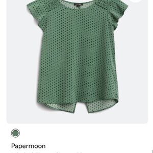 Papermoon Green Dot Ruffle Sleeve Top